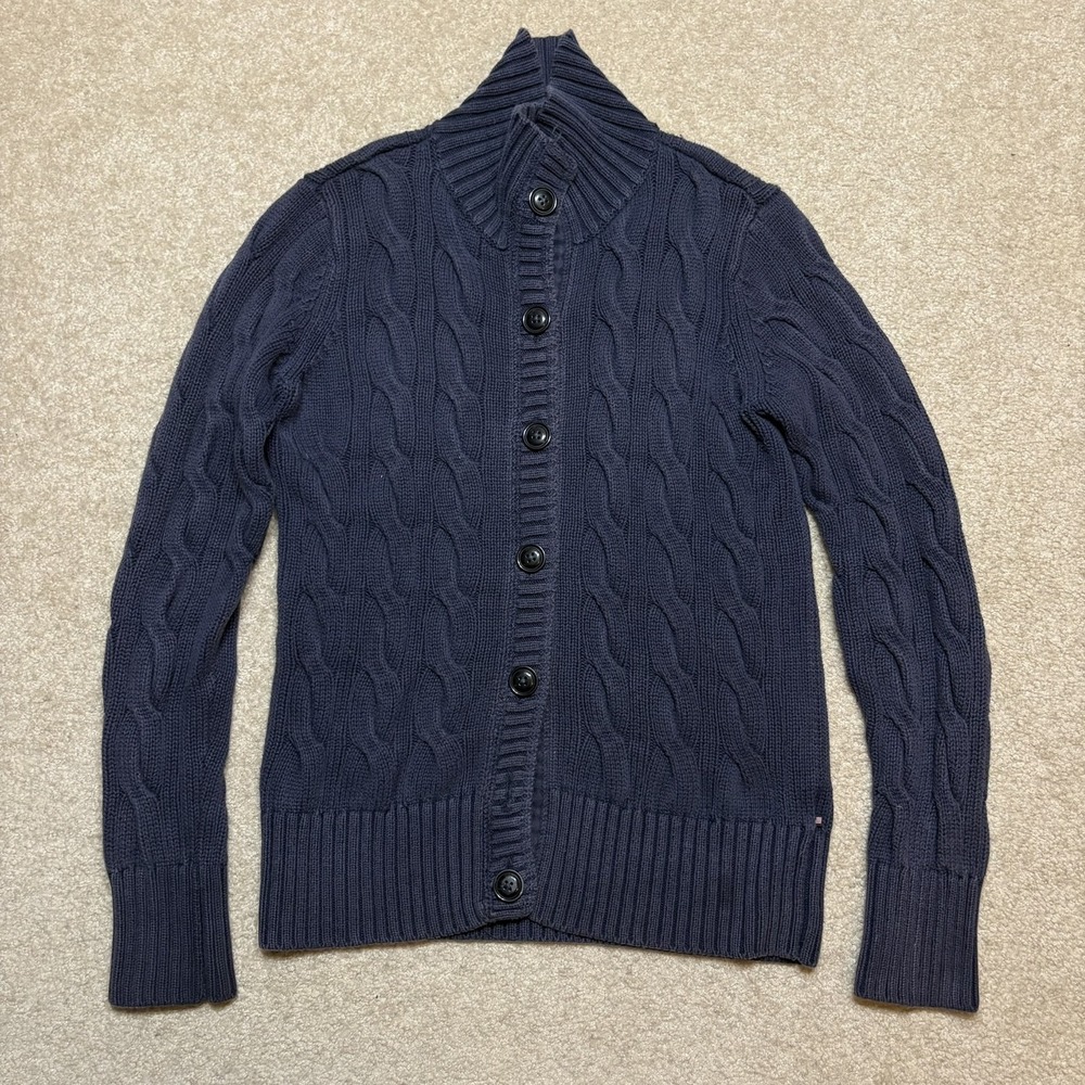 Polo Ralph Lauren Jeans Co Cardigan Sweater Womens Small Navy Chunky Cable Knit